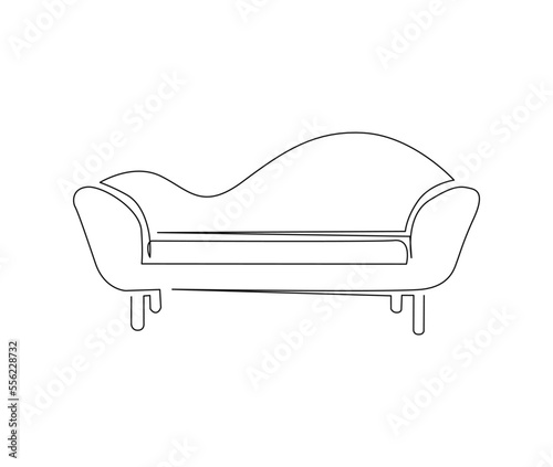 Continuous one line drawing of spacious modern chair sofa furniture. Stylish sofa furniture Hand drawn vector illustration.