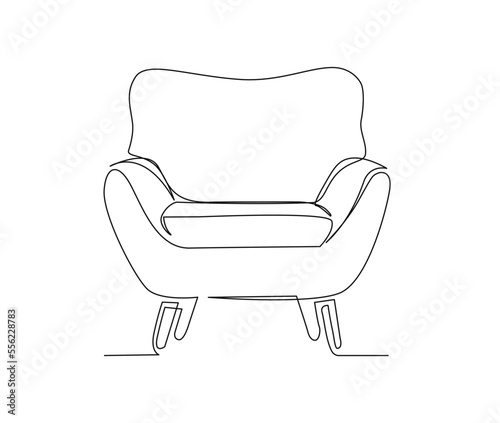 Continuous one line drawing of spacious modern chair sofa furniture. Stylish sofa furniture Hand drawn vector illustration.