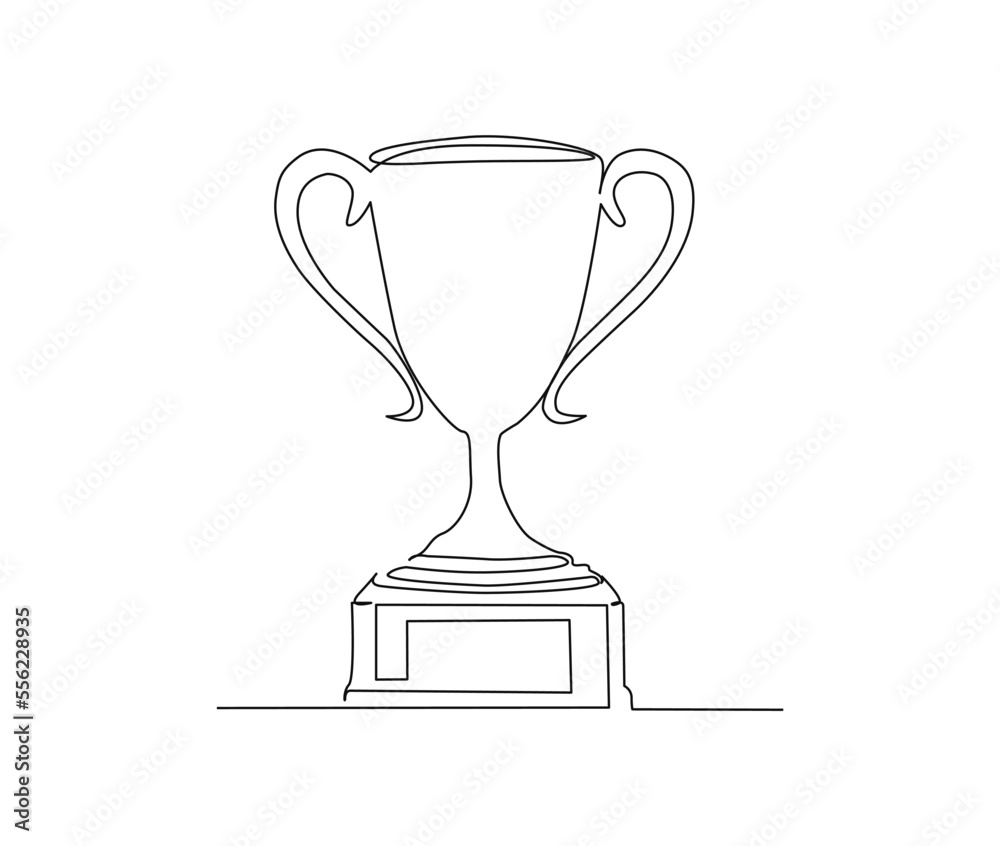 Continuous one line drawing of trophy cup award. Winner achievement