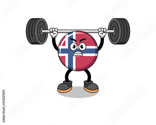 norway flag mascot cartoon lifting a barbell