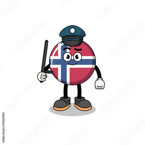 Cartoon Illustration of norway flag police