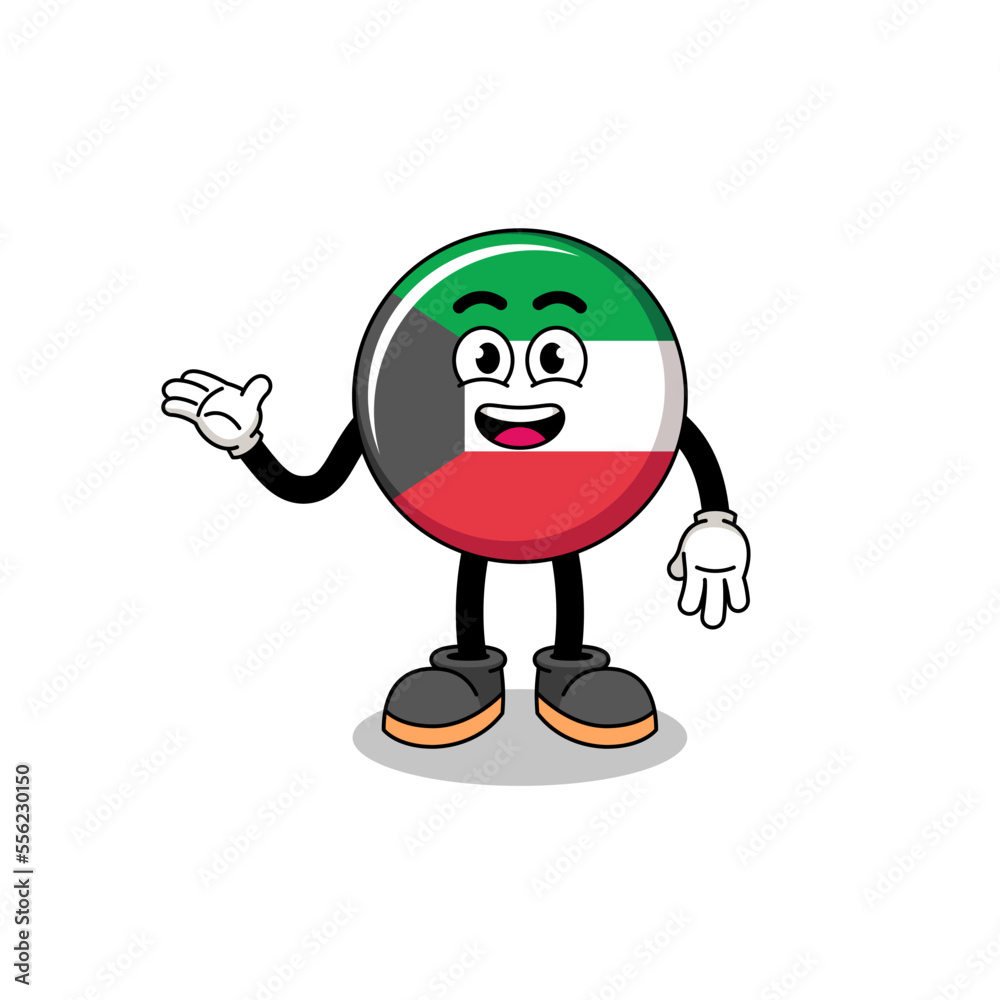 kuwait flag cartoon with welcome pose