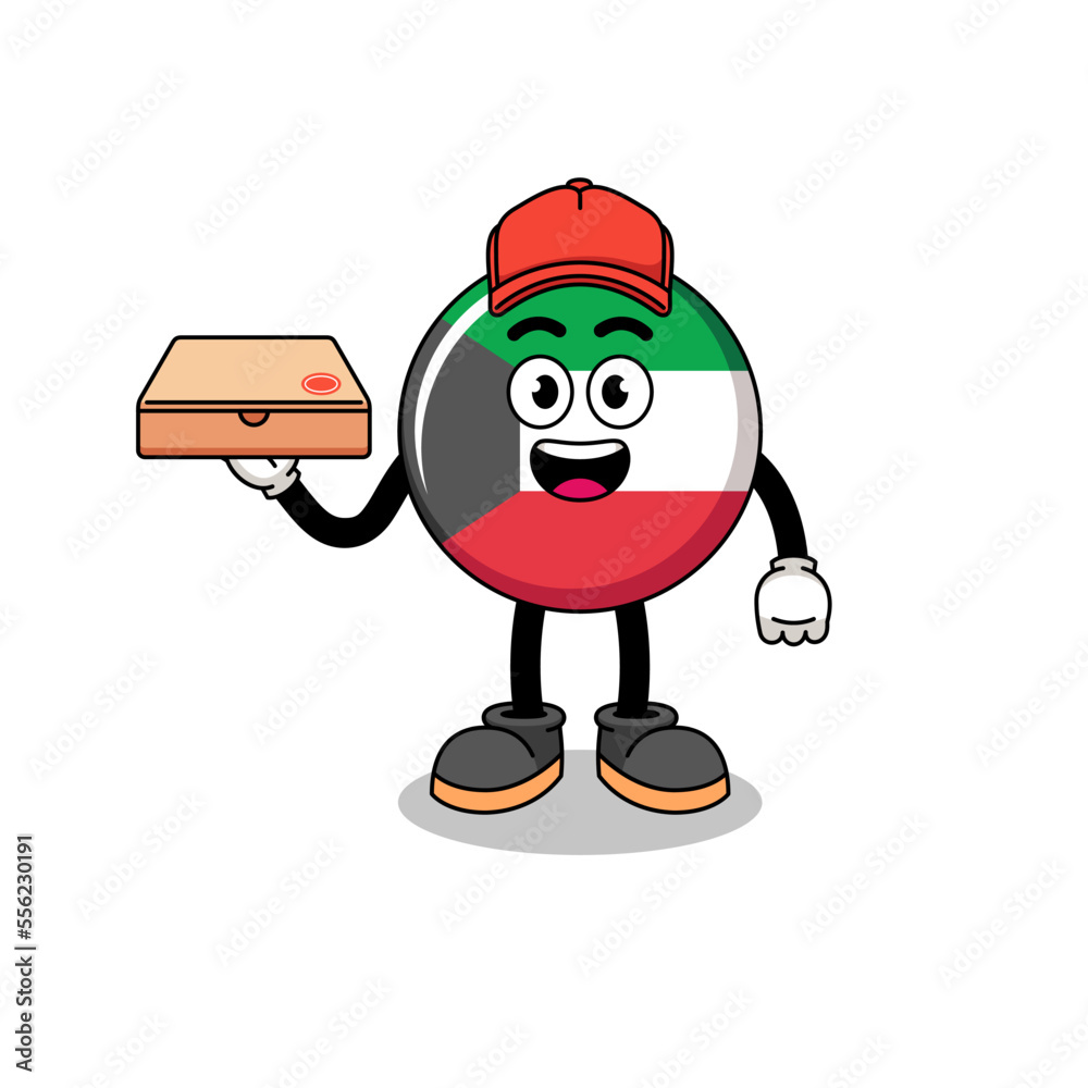 kuwait flag illustration as a pizza deliveryman kuwait flag illustration as a pizza deliveryman