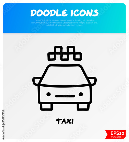 Taxi doodle icon. Transport. Car booking. Vector illustration.