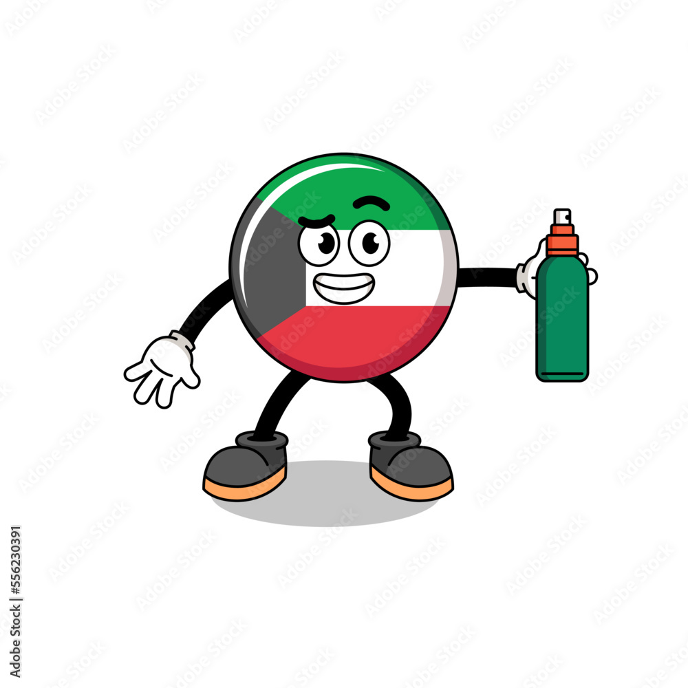 kuwait flag illustration cartoon holding mosquito repellent