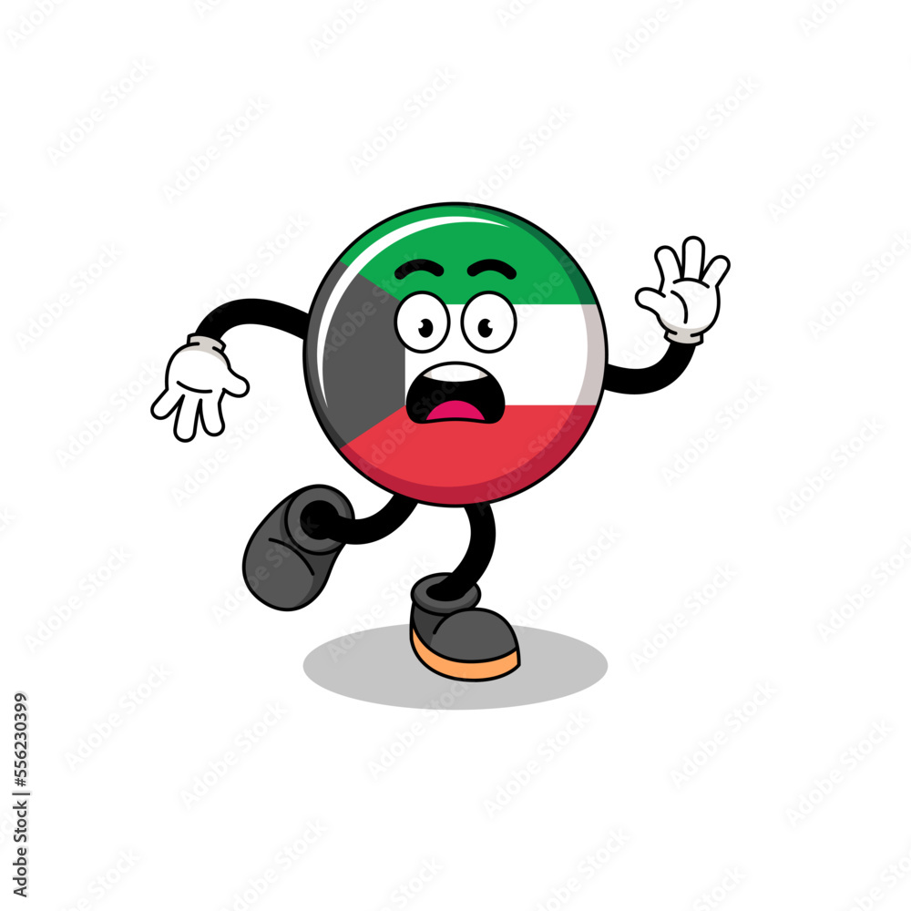slipping kuwait flag mascot illustration