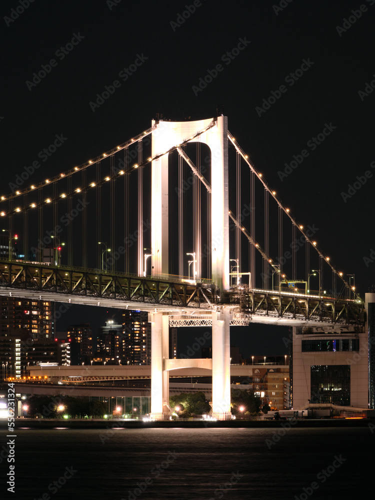 Fototapeta premium A beautiful suspension bridge at night in Tokyo, Dec 2022