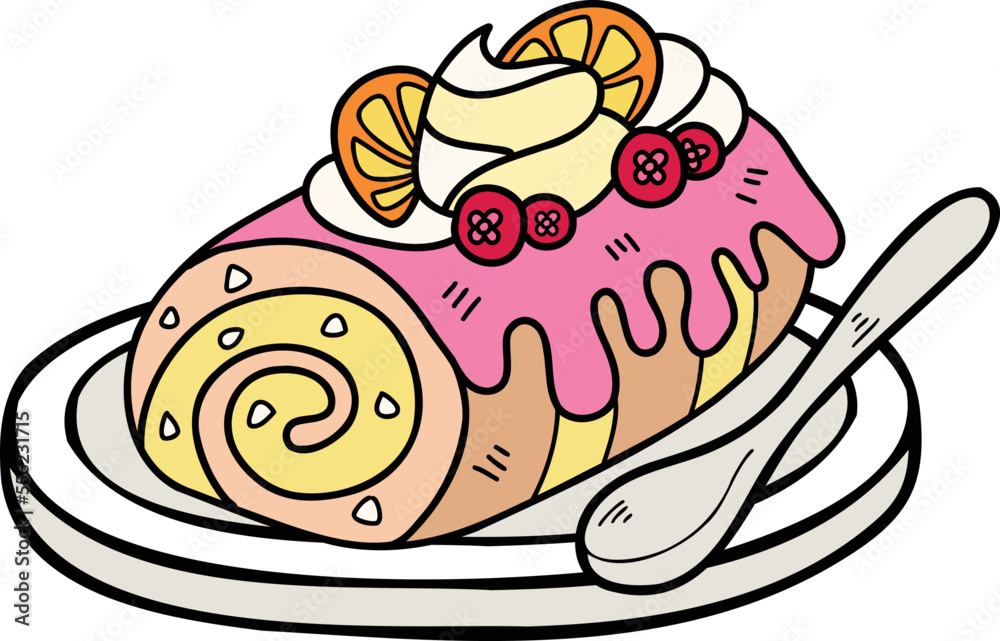 Hand Drawn Roll Cake and Lemon illustration Hand Drawn Roll Cake and Lemon illustration