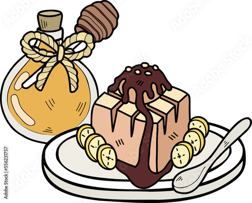 Hand Drawn Honey Toast Topped with Chocolate illustration