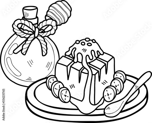 Hand Drawn Honey Toast Topped with Chocolate illustration