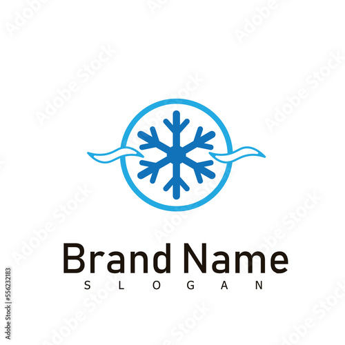 Air conditioning and snowflake with twist, logo template. Construction, repair and installation of air conditioners, vector design, illustration