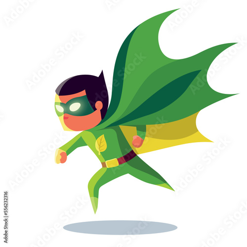Green superhero running, wearing a mask
