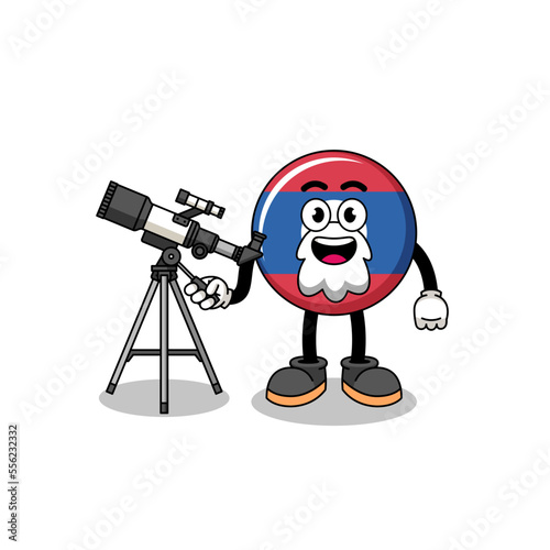 Illustration of laos flag mascot as an astronomer