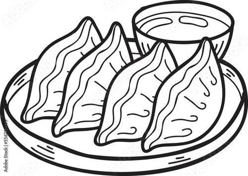 Hand Drawn Gyoza or dumplings Chinese and Japanese food illustration