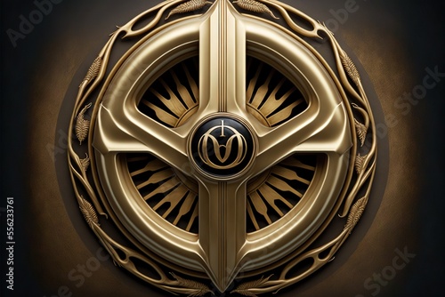  a gold and black circular object with a star trek symbol on it's center piece and a star trek insignia on the front. Generative AI