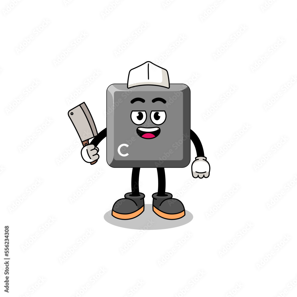 Mascot of keyboard C key as a butcher Mascot of keyboard C key as a butcher