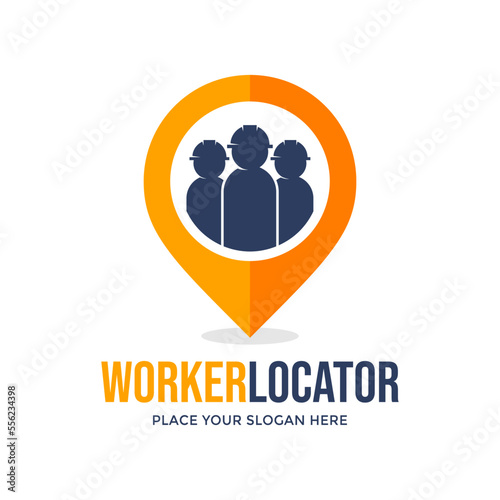 Worker locator vector logo template. This design use pin symbol. Suitable for industrial.