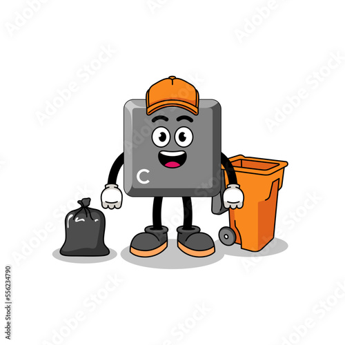 Illustration of keyboard C key cartoon as a garbage collector