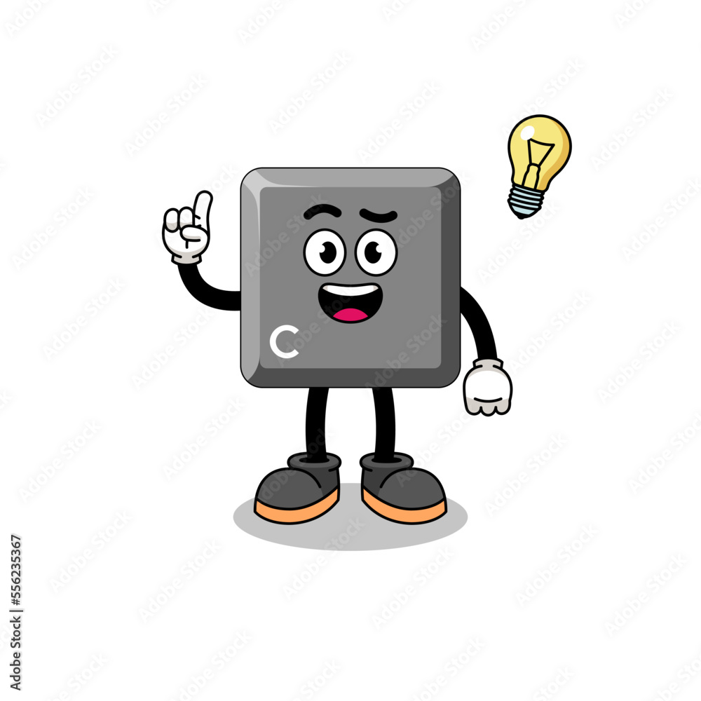 Fototapeta premium keyboard C key cartoon with get an idea pose
