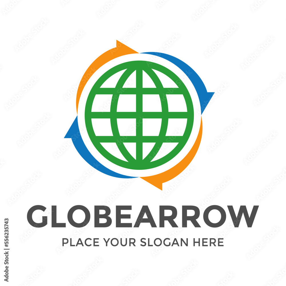 Globe arrow vector logo template. This design use rotation symbol. Suitable for earth. Globe arrow vector logo template. This design use rotation symbol. Suitable for earth.