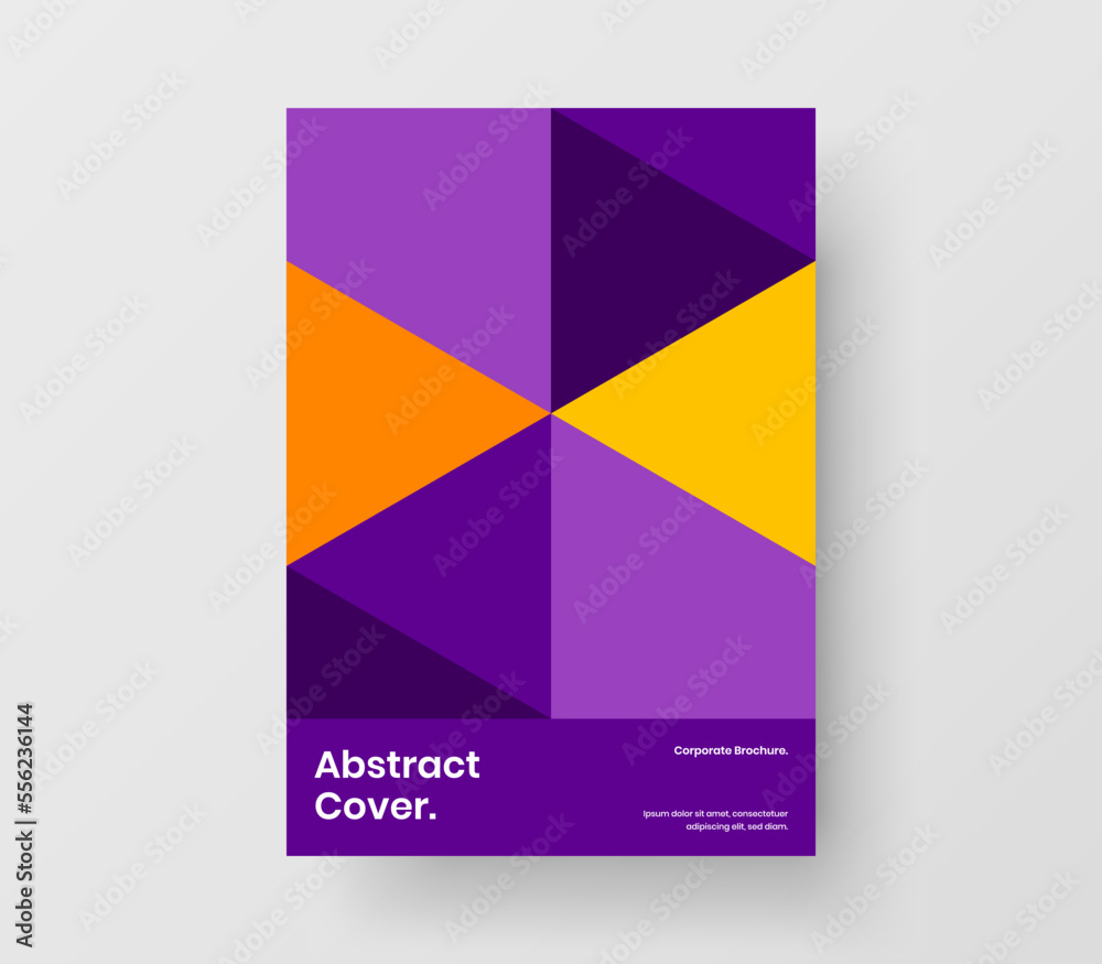 Bright book cover A4 design vector concept. Colorful geometric shapes poster layout.