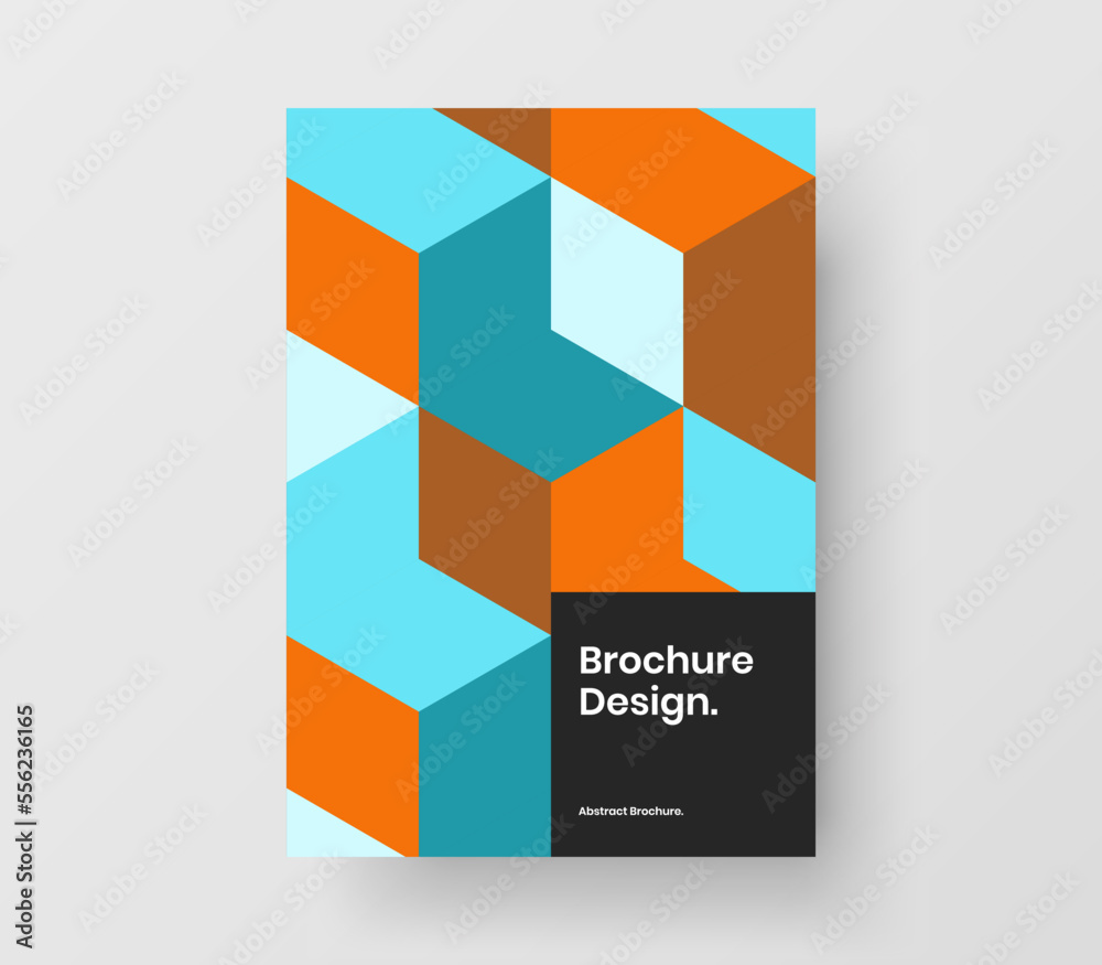 Original mosaic hexagons postcard template. Abstract company cover A4 design vector layout.