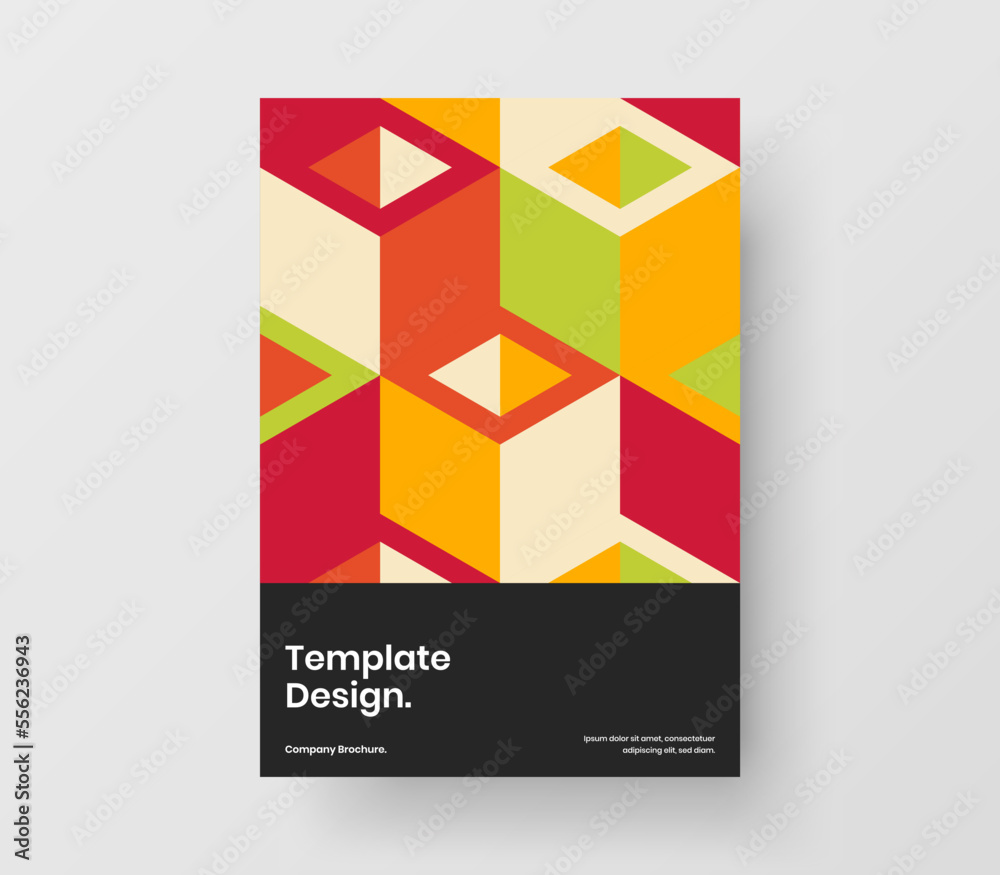 Clean corporate brochure vector design layout. Abstract geometric pattern placard illustration.