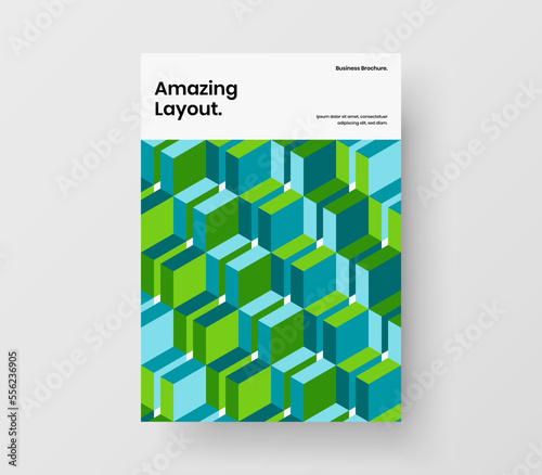 Unique corporate brochure A4 vector design layout. Fresh mosaic hexagons catalog cover template.