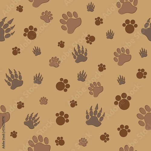 Bear paw pattern seamless vector on brown background , animal pattern seamless