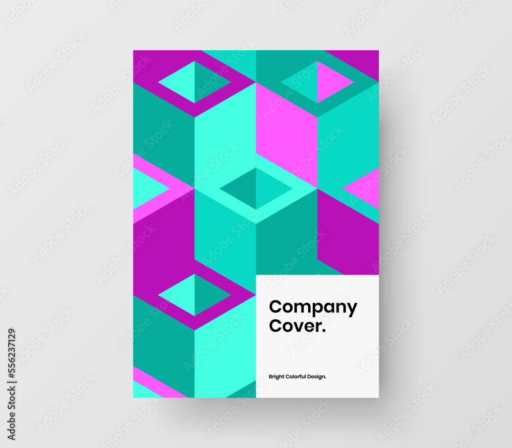 Original mosaic pattern company brochure layout. Bright front page design vector template.