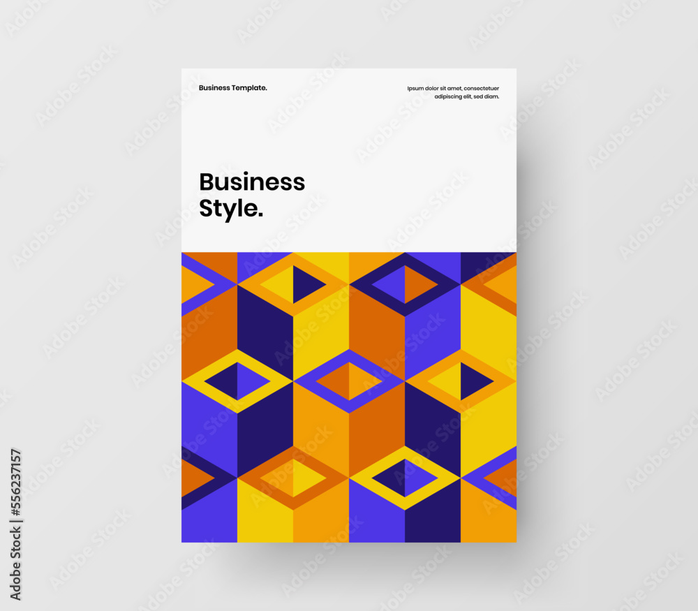 Original geometric hexagons company brochure illustration. Clean handbill A4 design vector template.