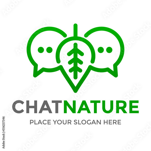 Chat nature vector logo template. This design use consultation and leaf symbol. Suitable for environment.