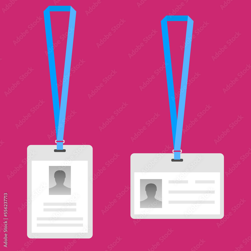 Name tag holder, lanyard badge set with icons. design template of id