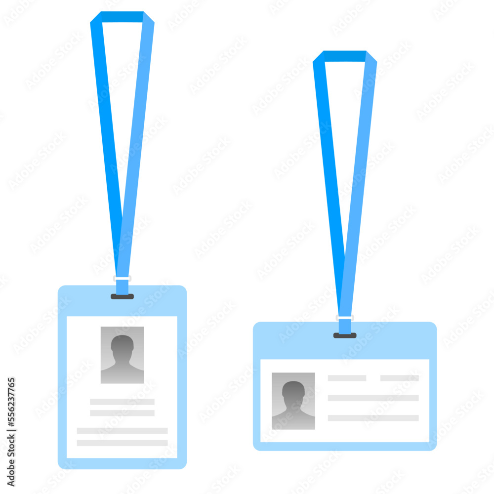 Name tag holder, lanyard badge set with icons. design template of id