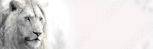 white lion head on white background with copy space, generative ai artistic template banner