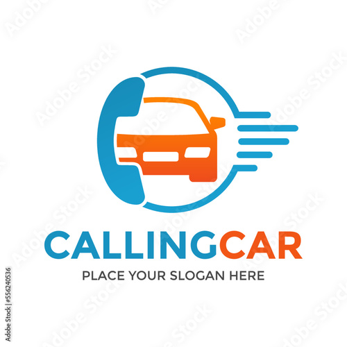 Calling car vector logo template. This design use telephone symbol. Suitable for transportation.