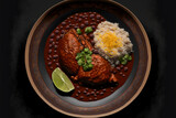 Pollo con mole - Chicken with mole. Traditional food from Mexico. Mexican gastronomy. Generative AI.