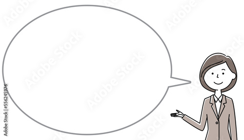説明するスーツの女性　ふきだし