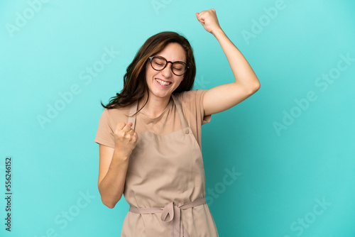 Restaurant waiter celebrating a victory