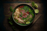 Pho, typical dish of Vietnamese food. Vietnamese cuisine. Generative AI.