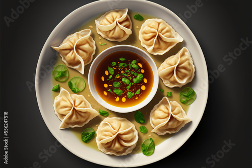 Wonton, typical Chinese food. Generative AI.