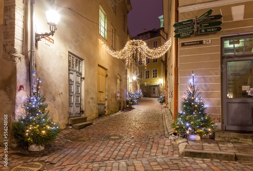 decorated street with ligts in christmas