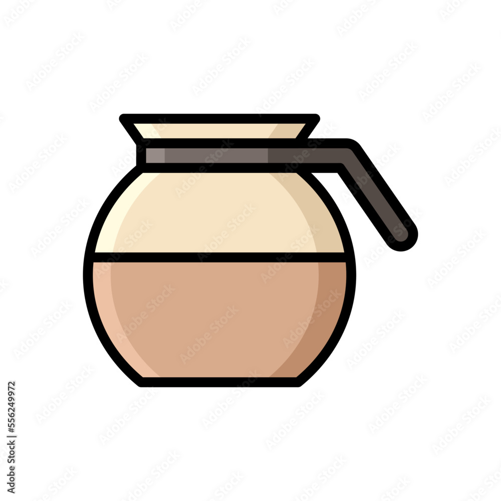 Coffee Pot Icon in Colored Outline Style. Teapot coffee icon in Colored Outline style design. Vector illustration.