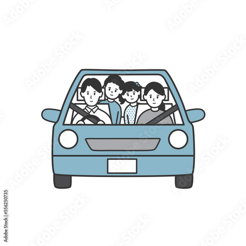車ででかける家族、ファミリーのイメージのイラスト