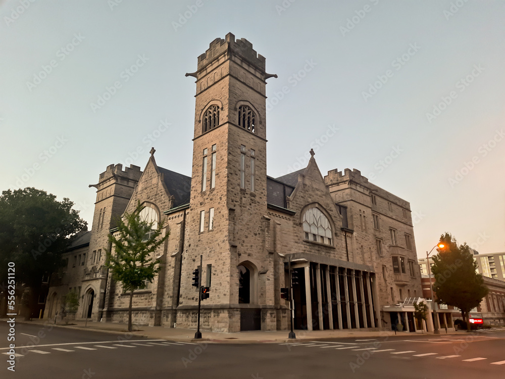Champaign, IL, USA - June 16th, 2022: First United Methodist Church in downtown