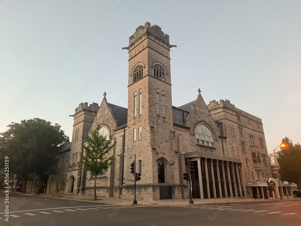 Champaign, IL, USA - June 16th, 2022: First United Methodist Church in downtown
