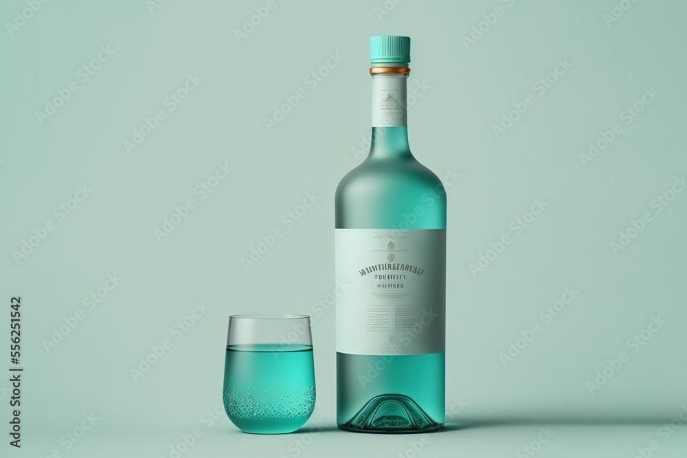 drink and bottle alcohol, minimalistic, premium cyan colours drink and bottle alcohol, minimalistic, premium cyan colours
