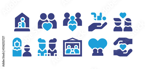 Family icon set. Vector illustration. Containing house, love, family, adoption, couple, grandmother, brothers, frame, hand