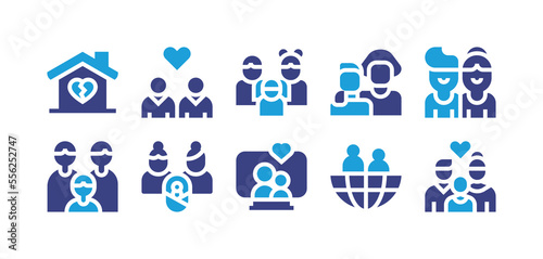 Family icon set. Vector illustration. Containing home, gay, parents, family, couple, adoptive parents, videocall, global day of parents