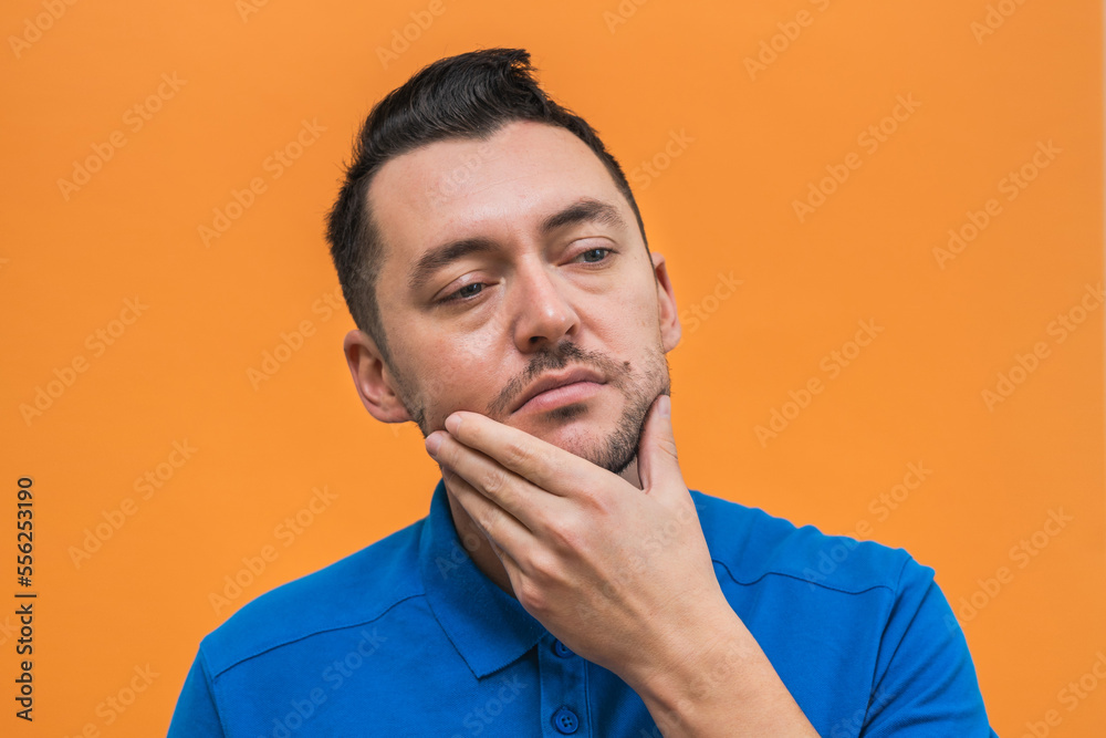 Handsome guy. People's emotions. Mock up copy space Handsome guy. People's emotions. Mock up copy space